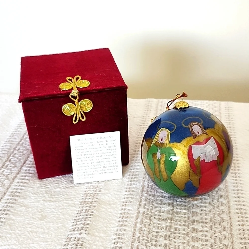 Hand Painted Christmas Ornament of Praying Angels, Big Ball Ornament.